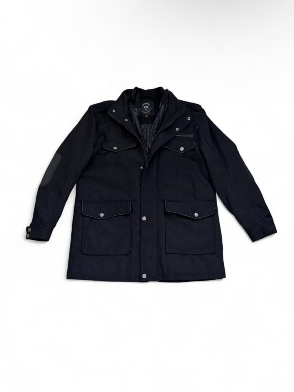 Urban Republic Men's Black Military Field Coat with Flap Pockets
